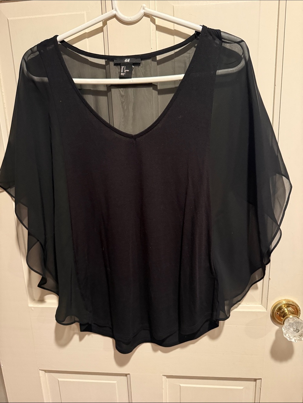 H&M Black Sheer Cape-Sleeve Blouse